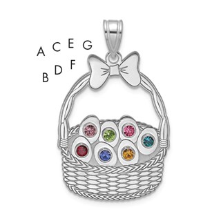 SSilver 7 Birthstone w/SSilver Bezel Easter Basket Pendant