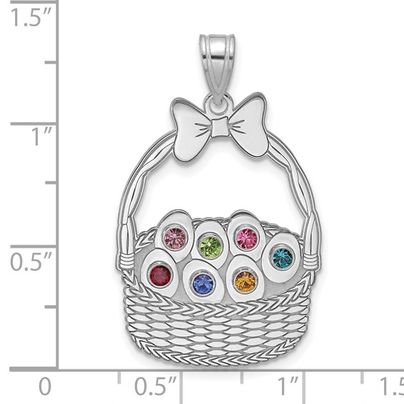 SSilver 7 Birthstone w/SSilver Bezel Easter Basket Pendant