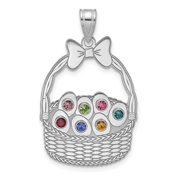 SSilver 7 Birthstone w/SSilver Bezel Easter Basket Pendant