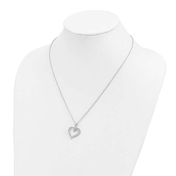 Brilliant Embers Sterling Silver Rhodium-plated 21 Stone 18 inch Micro Pavé CZ Polished Heart Necklace with 2 Inch Extender