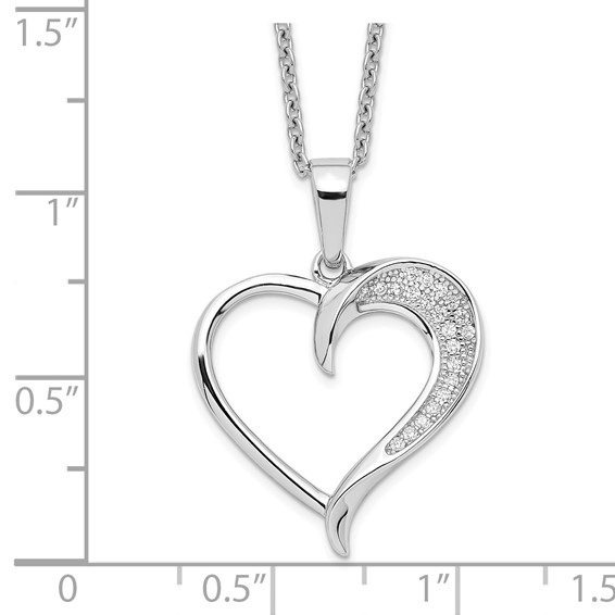 Brilliant Embers Sterling Silver Rhodium-plated 21 Stone 18 inch Micro Pavé CZ Polished Heart Necklace with 2 Inch Extender