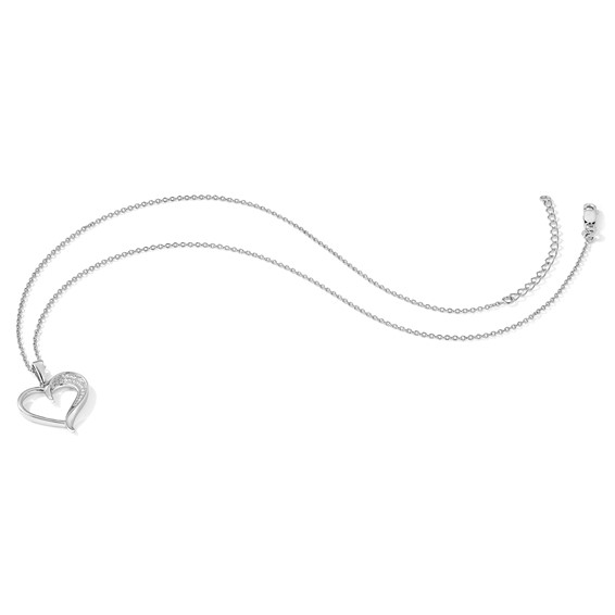 Brilliant Embers Sterling Silver Rhodium-plated 21 Stone 18 inch Micro Pavé CZ Polished Heart Necklace with 2 Inch Extender