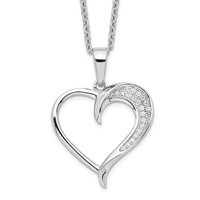 Brilliant Embers Sterling Silver Rhodium-plated 21 Stone Micro Pavé CZ Polished Heart Necklace with 2 Inch Extender, 18" view 1