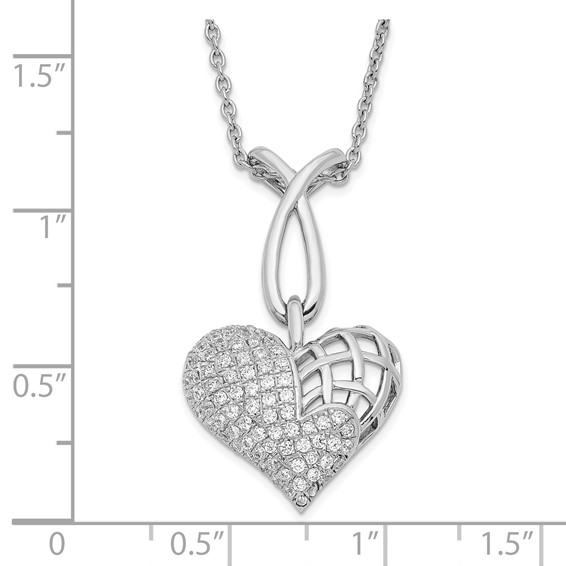 Sterling Silver & CZ Brilliant Embers Polished Heart Necklace