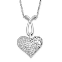 Sterling Silver & CZ Brilliant Embers Polished Heart Necklace view 1
