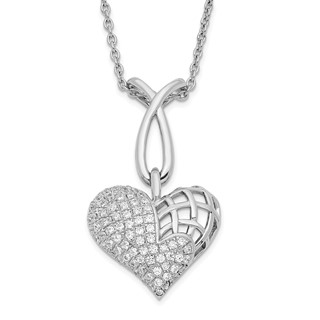 Sterling Silver & CZ Brilliant Embers Polished Heart Necklace