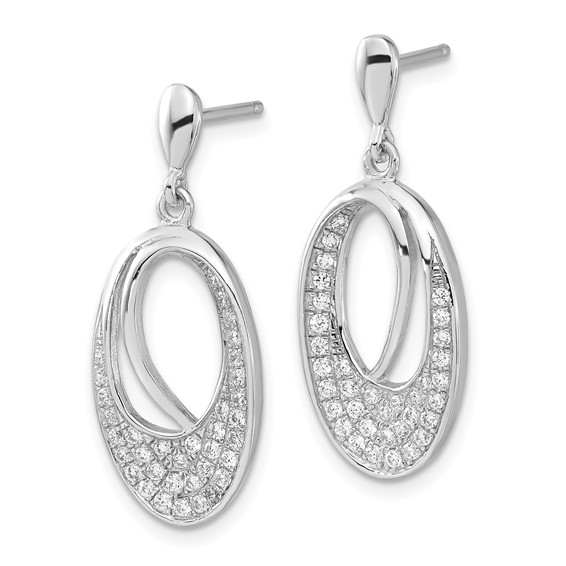 Brilliant Embers Sterling Silver Polished CZ Oval Post Dangle Earrings