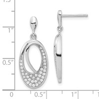 Brilliant Embers Sterling Silver Polished CZ Oval Post Dangle Earrings view 3