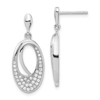 Brilliant Embers Sterling Silver Polished CZ Oval Post Dangle Earrings view 1