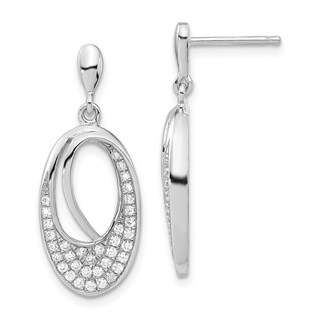 Brilliant Embers Sterling Silver Polished CZ Oval Post Dangle Earrings