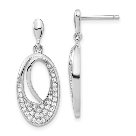 Brilliant Embers Sterling Silver Polished CZ Oval Post Dangle Earrings
