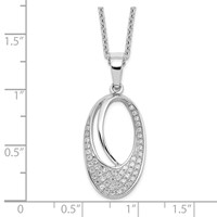 Brilliant Embers Sterling Silver Rhodium-plated 48 Stone Micro Pavé CZ Oval Necklace with 2 Inch Extender, 18" view 3