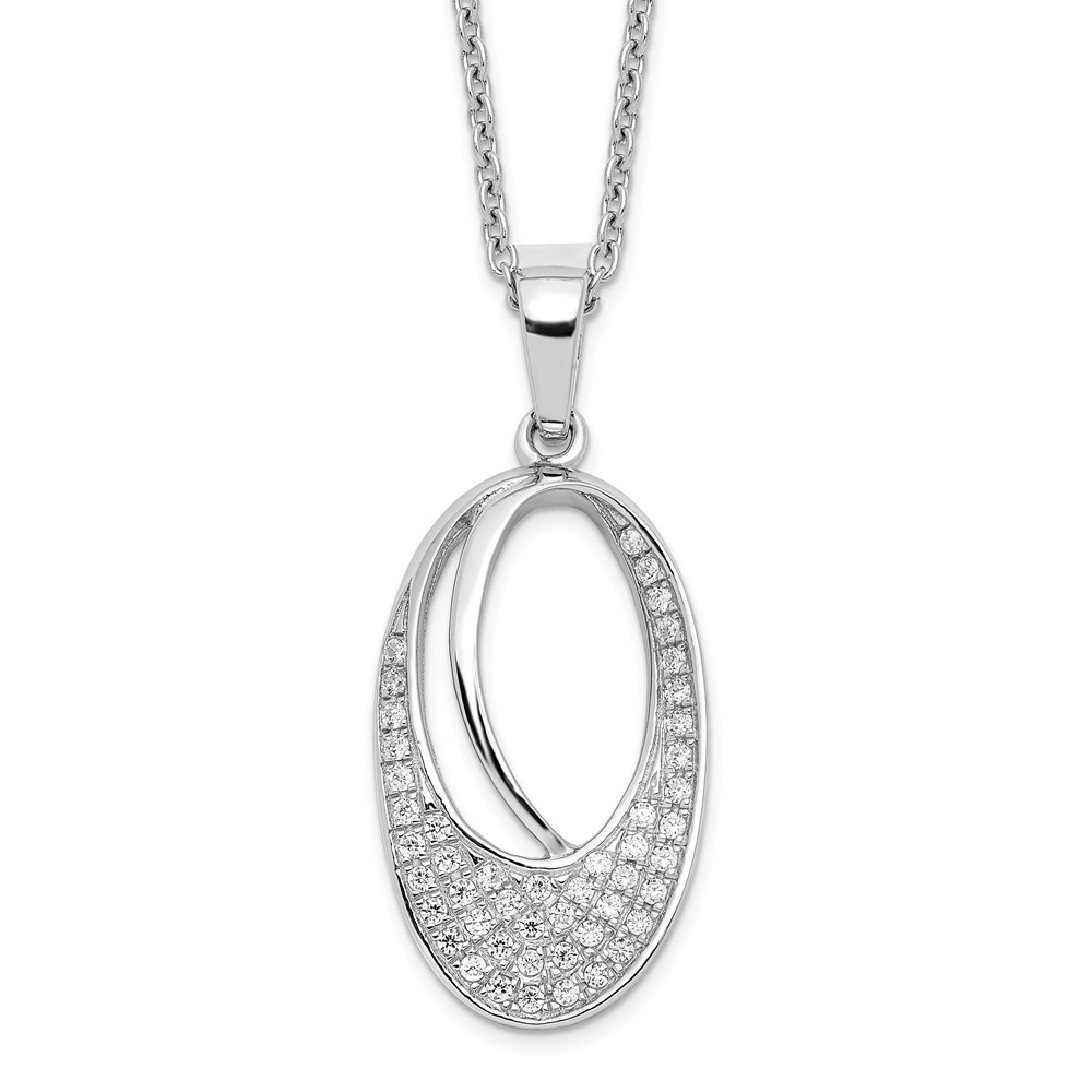 Brilliant Embers Sterling Silver Rhodium-plated 48 Stone Micro Pavé CZ Oval Necklace with 2 Inch Extender, 18"