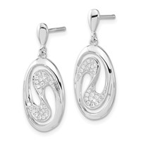 Brilliant Embers Sterling Silver Polished CZ Oval Post Dangle Earrings view 2