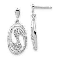 Brilliant Embers Sterling Silver Polished CZ Oval Post Dangle Earrings view 1