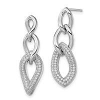 Brilliant Embers Sterling Silver Rhodium-plated 132 Stone Micro Pav‚ CZ Dangle Post Earrings view 2