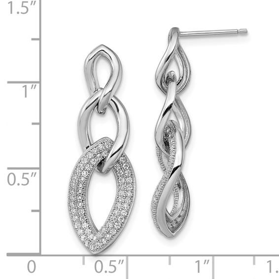 Brilliant Embers Sterling Silver Rhodium-plated 132 Stone Micro Pavé CZ Dangle Post Earrings