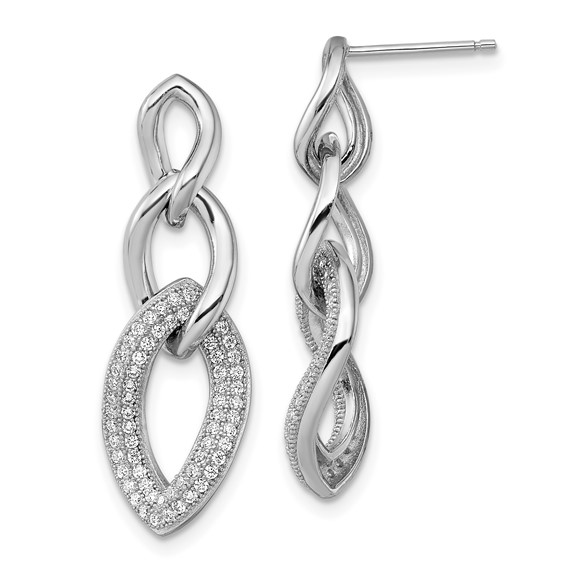 Brilliant Embers Sterling Silver Rhodium-plated 132 Stone Micro Pavé CZ Dangle Post Earrings