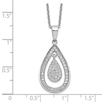 Brilliant Embers Sterling Silver Rhodium-plated 64 Stone Micro Pavé CZ Teardrop Necklace with 2 Inch Extender, 18" view 3