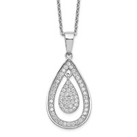 Brilliant Embers Sterling Silver Rhodium-plated 64 Stone Micro Pavé CZ Teardrop Necklace with 2 Inch Extender, 18" view 1