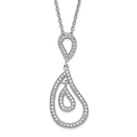 Sterling Silver & CZ Brilliant Embers Polished Teardrop Necklace view 1