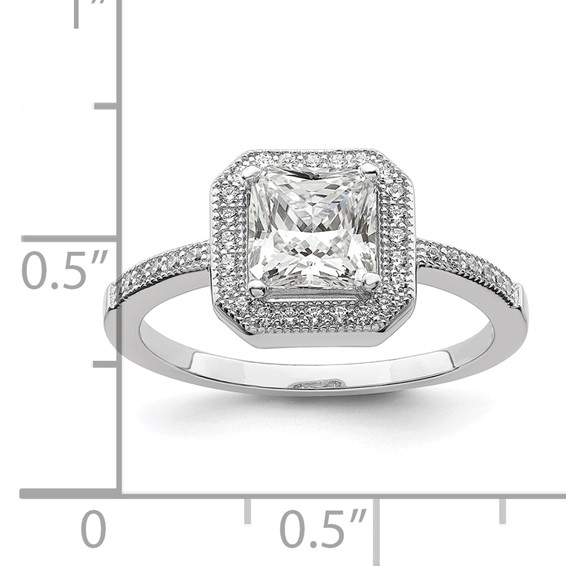 Brilliant Embers Sterling Silver Rhodium-plated 37 Stone Halo Micro Pavé CZ Ring