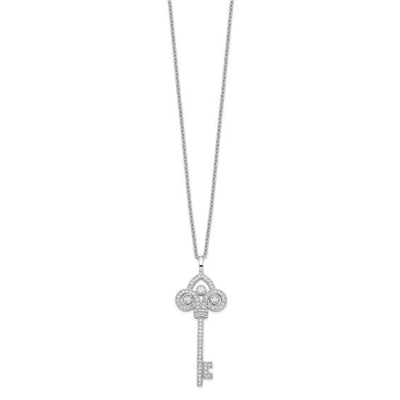 Brilliant Embers Sterling Silver Rhodium-plated 69 Stone 18 inch Micro Pavé CZ Polished Key Necklace with 2 Inch Extender