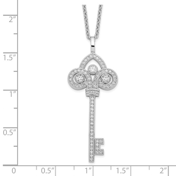 Brilliant Embers Sterling Silver Rhodium-plated 69 Stone 18 inch Micro Pavé CZ Polished Key Necklace with 2 Inch Extender