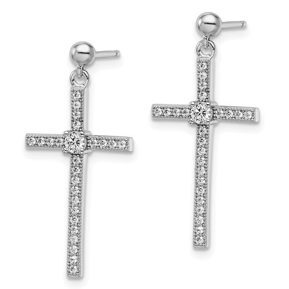 Brilliant Embers Sterling Silver Rhodium-plated 50 Stone Micro Pavé CZ Cross Dangle Earrings