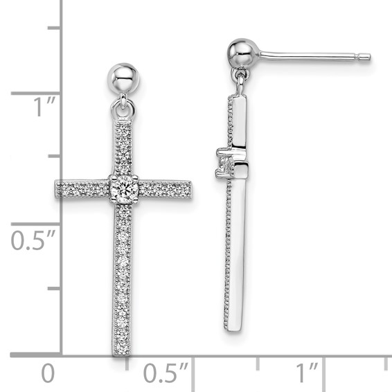 Brilliant Embers Sterling Silver Rhodium-plated 50 Stone Micro Pavé CZ Cross Dangle Earrings