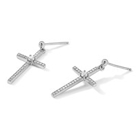 Brilliant Embers Sterling Silver Rhodium-plated 50 Stone Micro Pavé CZ Cross Dangle Earrings view 5