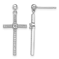 Brilliant Embers Sterling Silver Rhodium-plated 50 Stone Micro Pavé CZ Cross Dangle Earrings view 1