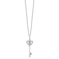 Brilliant Embers Sterling Silver Rhodium-plated 33 Stone Micro Pavé CZ Polished Key Necklace with 2 Inch Extender, 18" view 2