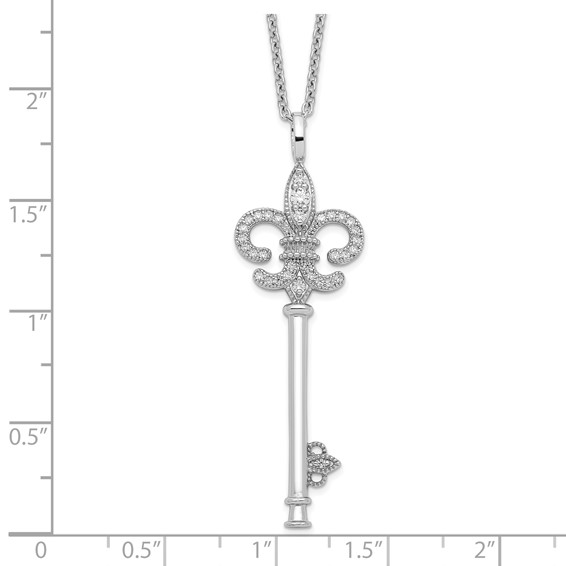 Brilliant Embers Sterling Silver Rhodium-plated 33 Stone 18 inch Micro Pavé CZ Polished Key Necklace with 2 Inch Extender