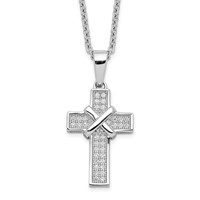 Brilliant Embers Sterling Silver Rhodium-plated 38 Stone Micro Pavé CZ Polished Cross Necklace with 2 Inch Extender, 18" view 1
