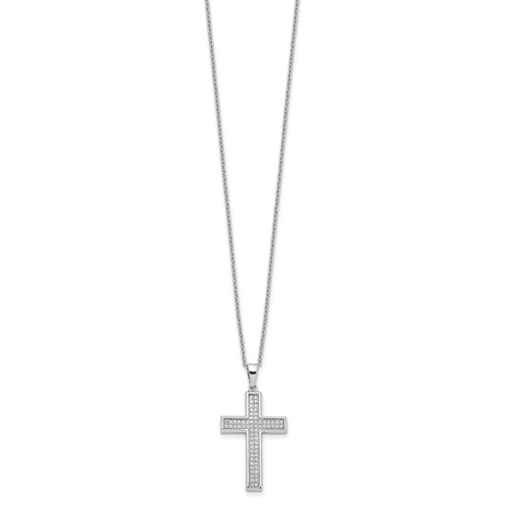 Brilliant Embers Sterling Silver Rhodium-plated 68 Stone 18 inch Micro Pavé CZ Polished Cross Necklace with 2 Inch Extender