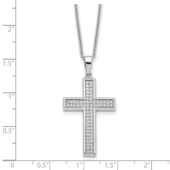 Brilliant Embers Sterling Silver Rhodium-plated 68 Stone 18 inch Micro Pavé CZ Polished Cross Necklace with 2 Inch Extender