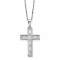 Brilliant Embers Sterling Silver Rhodium-plated 68 Stone Micro Pavé CZ Polished Cross Necklace with 2 Inch Extender, 18" view 1