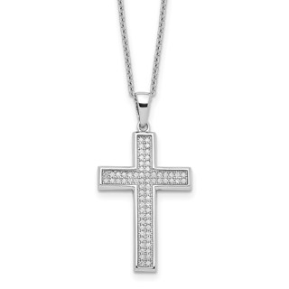 Brilliant Embers Sterling Silver Rhodium-plated 68 Stone 18 inch Micro Pavé CZ Polished Cross Necklace with 2 Inch Extender