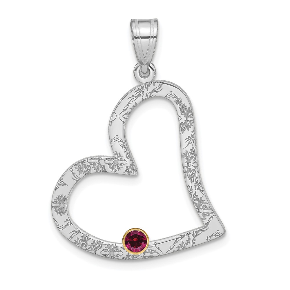 SS/Rhod-plated 1 Birthstone Heart with 18K Bezel Family Pendant