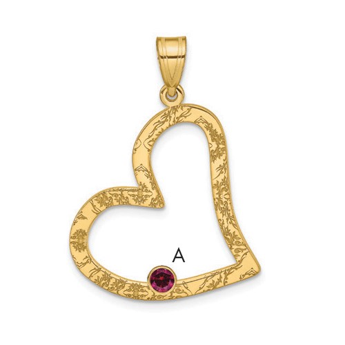 SSilver Rh-plated 1 Birthstone Heart Pendant with 14K Bezel Family