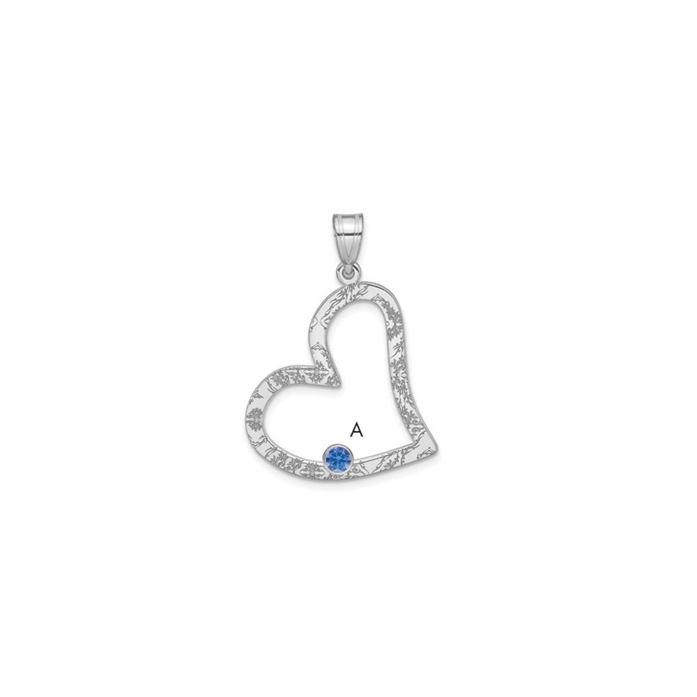 SS/Rhodium-plated 1 Birthstone Heart with SS Bezel Family Pendant