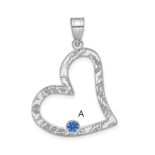 SSilver Rh-plated 1 Birthstone Heart Pendant with SSilver Bezel Family