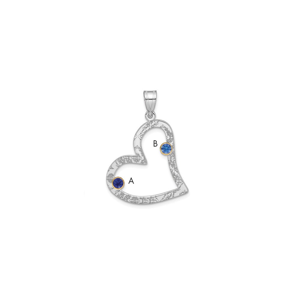 SSilver Rh-plated 2 Birthstone Heart Pendant with 14K Bezel Family