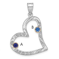SSilver Rh-plated 2 Birthstone Heart Pendant with 14K Bezel Family view 1