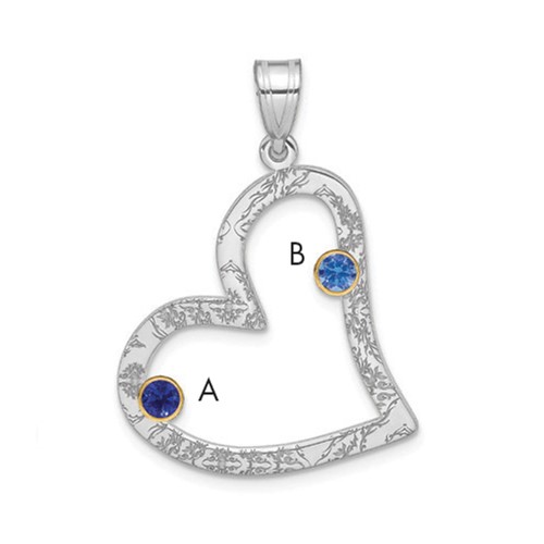 SSilver Rh-plated 2 Birthstone Heart Pendant with 14K Bezel Family