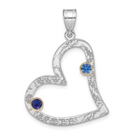 SSilver Rh-plated 2 Birthstone Heart Pendant with 14K Bezel Family view 2