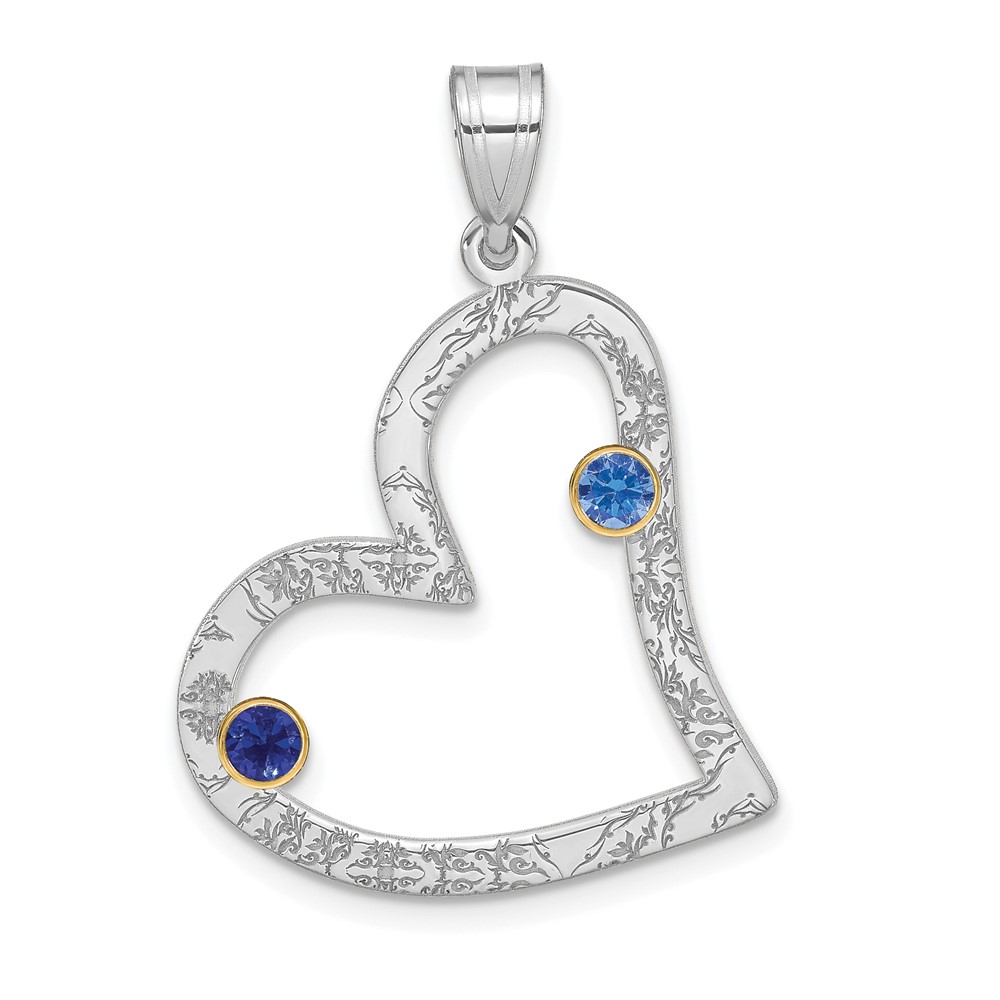 SS/Rhod-plated 2 Birthstone Heart with 18K Bezel Family Pendant