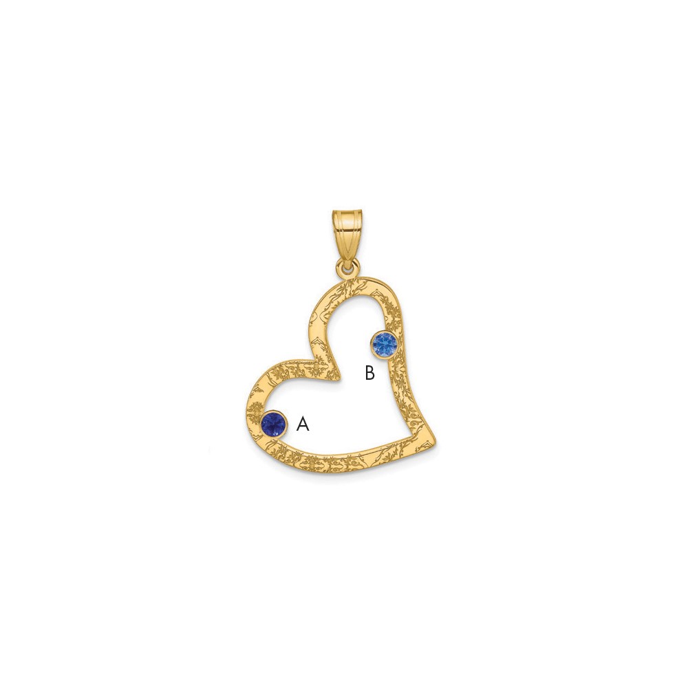 Sterling Silver/Gold-plated 2 Birthstone Heart with SS Bezel Family Pendant