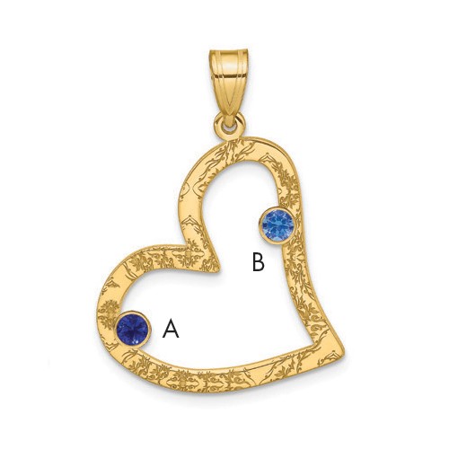 SSilver Gold-plated 2 Birthstone Heart Pendant with SSilver Bezel Family
